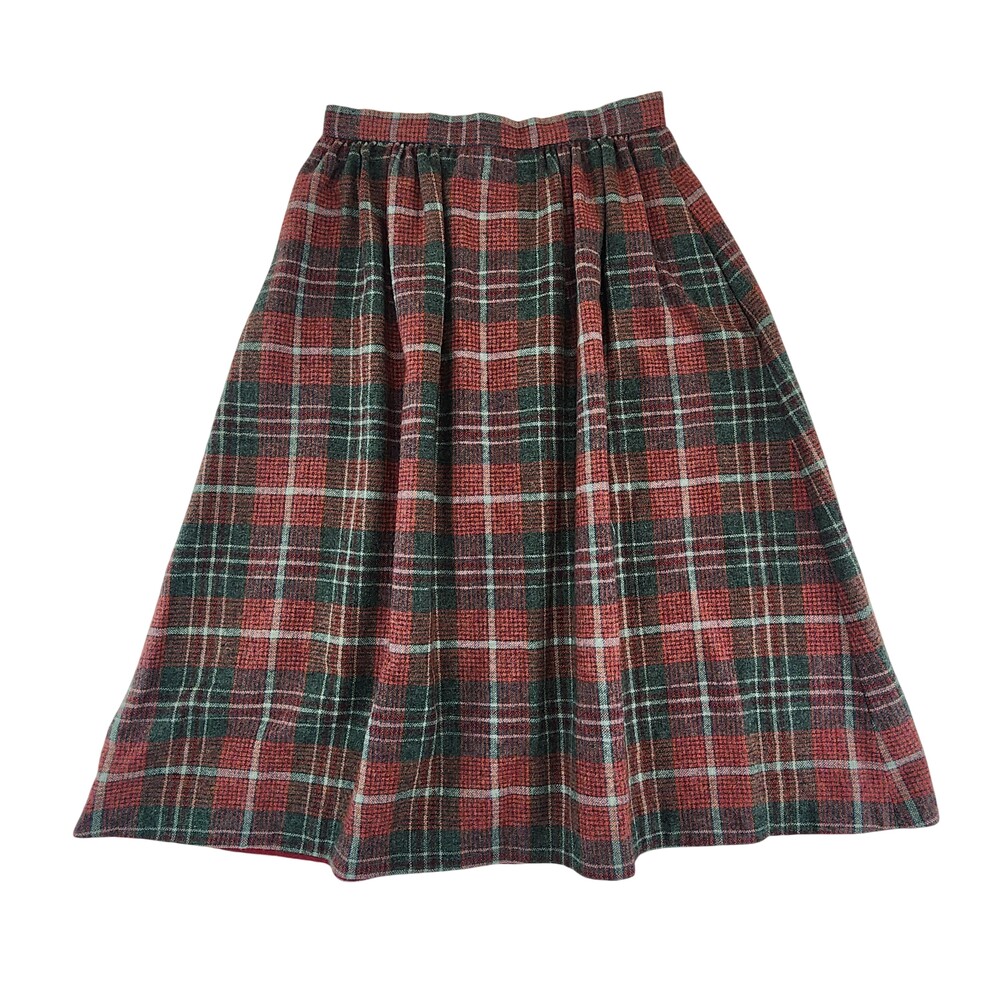 Plaid Pleated Skirt Handmade Multicolor Knee Length Full Pockets Fall Winter